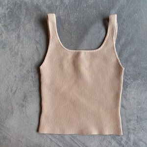 Aritzia Babaton Sculpt Knit Squareneck Tank Beige Medium